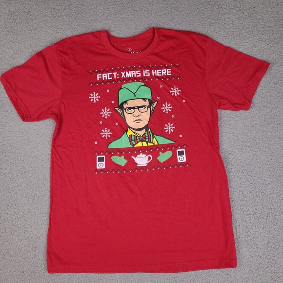 The Office Show Christmas T-Shirt‎ Large Red Dwight Fact: X-Mas Is Here Elf - Picture 1 of 10